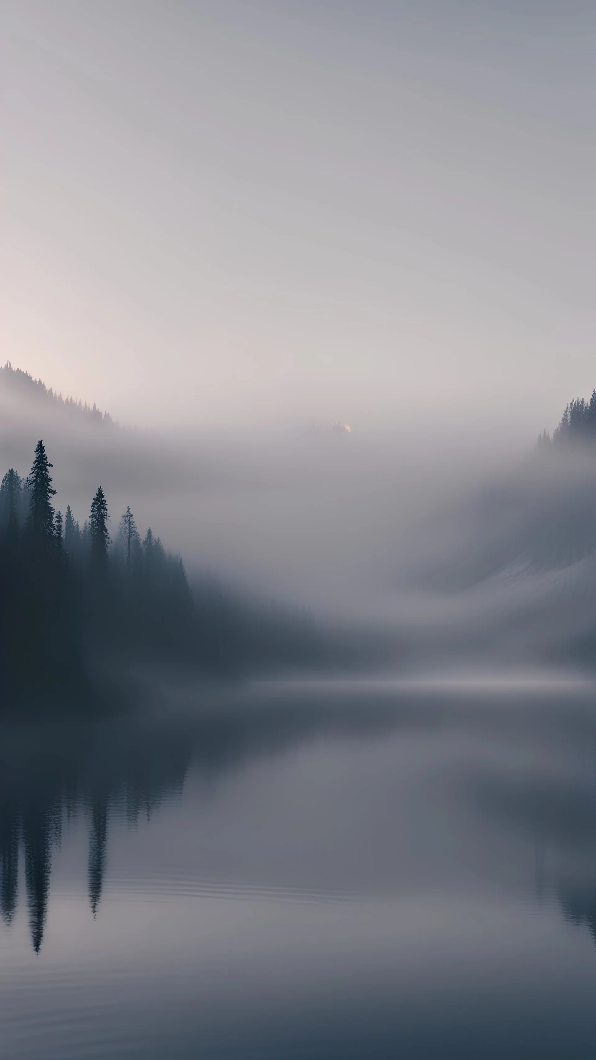 Twilight movie aesthetic, Washington state winter foggy mountains and big lake