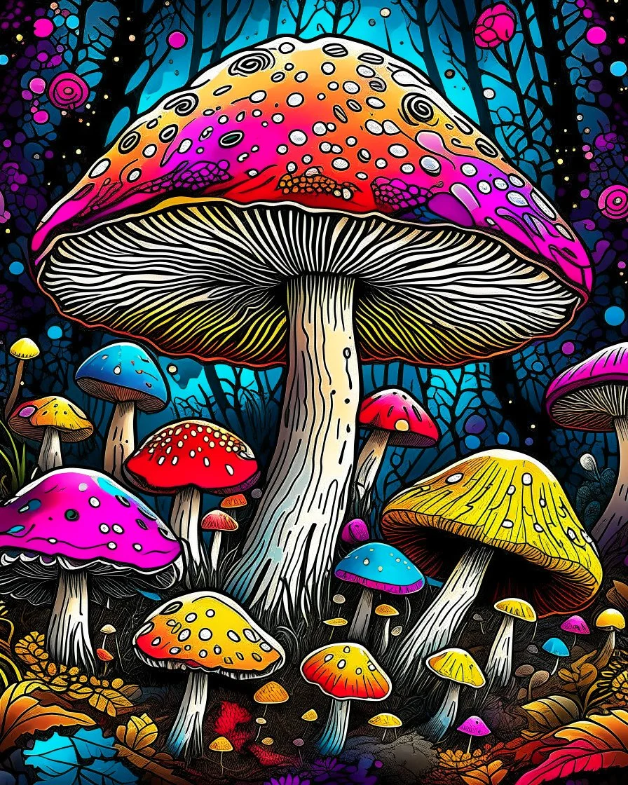 mushroom , colorful page, coloer background, digital Art, perfect composition, beautiful detailed intricate insanely detailed octane render trending on artstation, photorealistic concept art, soft natural volumetric cinematic perfect light, chiaroscuro, masterpiece, oil on canvas, raphael, caravaggio, greg rutkowski, beeple, beksinski, giger, black and white still, digital Art, perfect coloer, read,green, blew,white, ((((colorful)))))