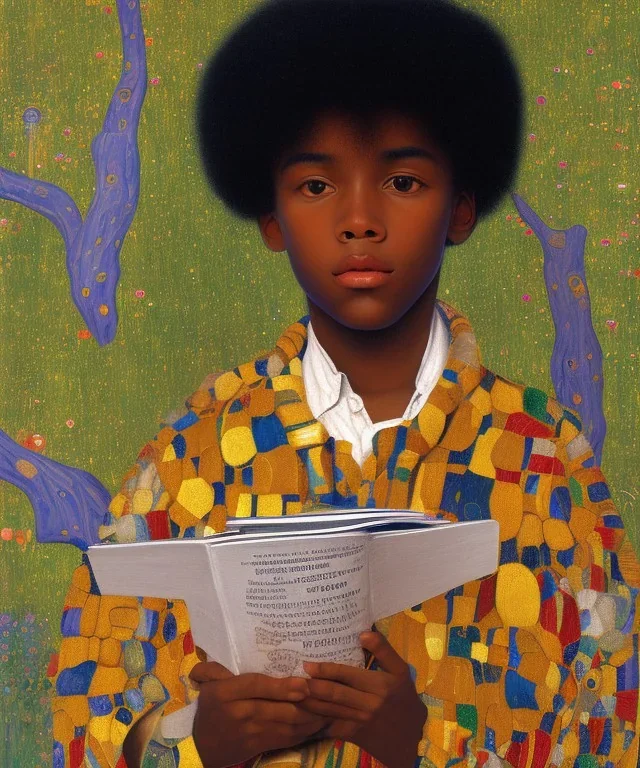 wealthy young african American boy reading by Gustav Klimt