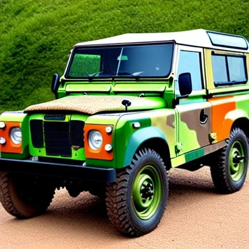 Orange and green Camouflage land rover