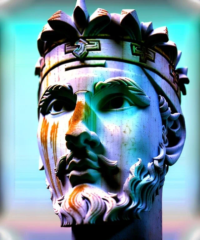 Ultra Realistic image, roman sculpture, marble deluxe material, Lionel Messi, Laurel leaves crown model, miguel angel style, chisel style,wide stripes of light blue and white paint, emperador, waist up portrait, cinematic lighting, God light, god rays, 4k resolution, smooth details, ornate details, soft lighting, unreal engine 5, sky background.