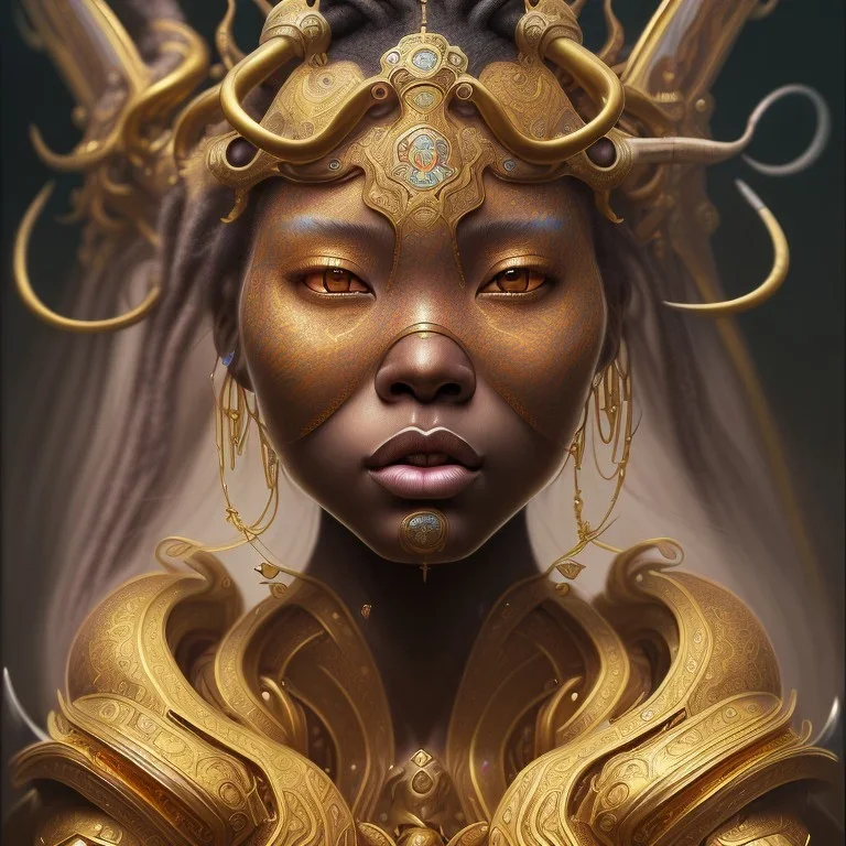 Sango fantasy, fantasy magic, intricate, sharp focus, illustration, highly detailed, digital painting, concept art, matte, art germ and Paul Lewin and Kehinde Wiley, masterpiece Indonesian lady head bronze tiger Asian African girl nice breast Hawaiian hair turquoise golden waves