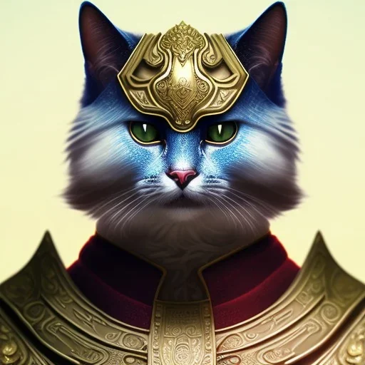 Character design, anthropomorphic cat dressed as a Shaolin, dark, evil, furious, epic, intricate details, finaly detailed armor, silver, golden