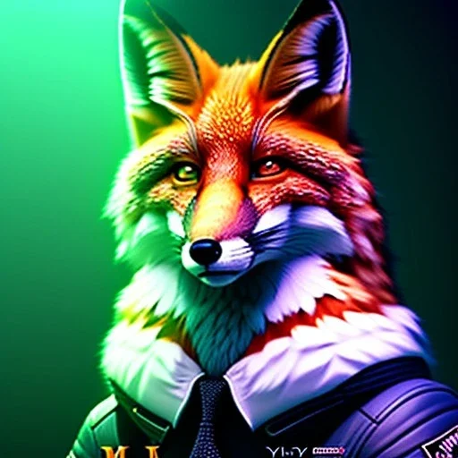 a fox fursona, darker colors, master quality, backlighting, soft lights, full body portrait, in frame, 8k, furry, fur, dark color pallet, robotic arm, cyberpunk, anthropomorphic, perfectly drawn face, well drawn paws