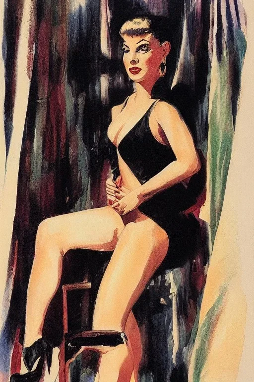 Portrait lady, full body shot, full-color medium shot style of Rudy Nappi big bosom