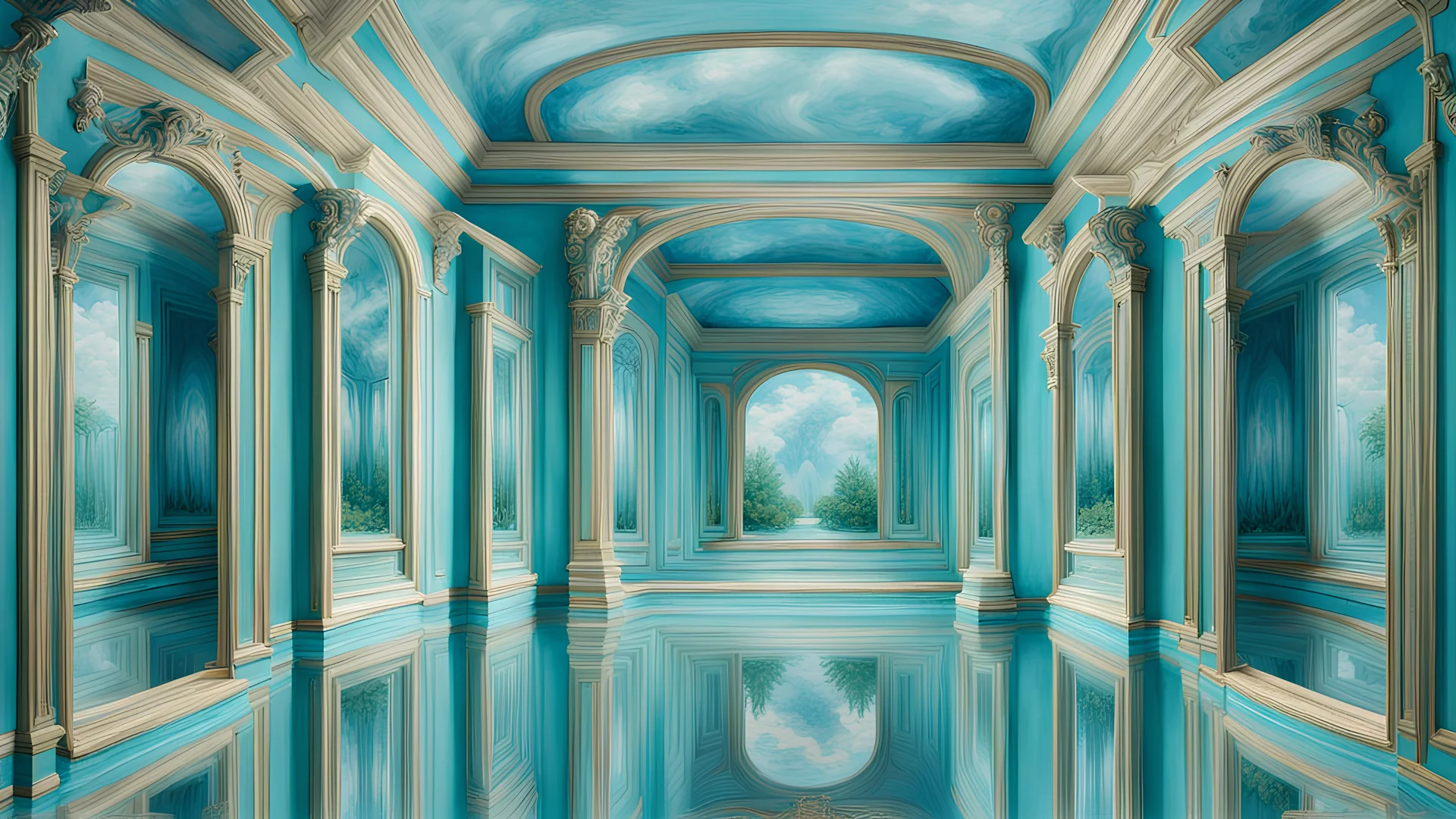 recursive reflections trompe l'oeil acquamarine