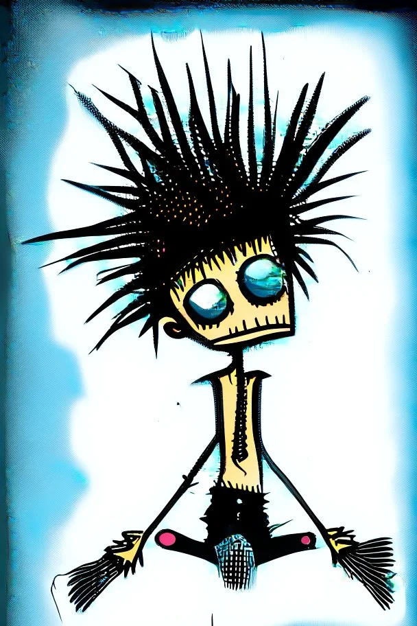 2d drawing of a stickman, cool with punk hair, x eyes like in hangman, laying flat on stomach,top view of full body,3d realistic in colour