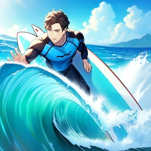 anime boy, surfer boy, surf, waves, perfect wave