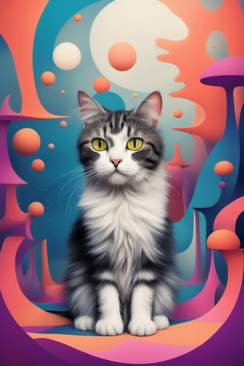 A cat in a surreal abstract environment