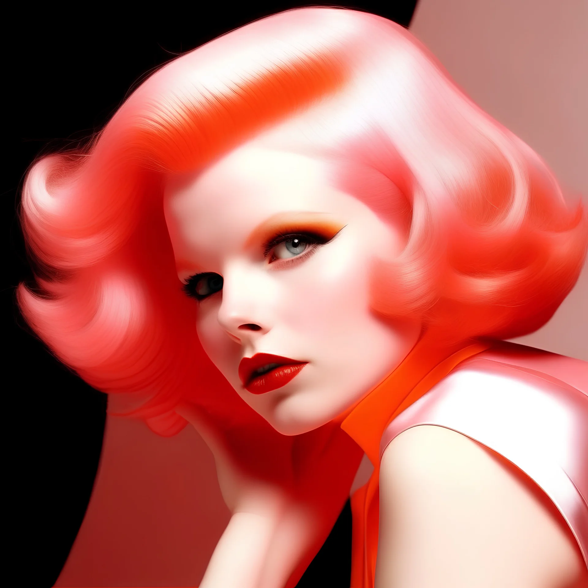Retro futuristic hair pink and orange, jean harlow