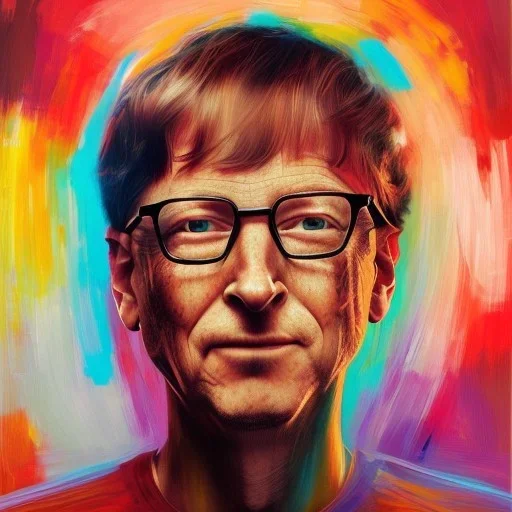 Photo of Bill Gates , beautiful face, multi-hued red hair; in the style of martine johanna, draped in flowing fabric, ignore nsfw, colorful energetic brush strokes, realistic, sharp focus, 8k high definition, insanely detailed, intricate, elegant, art by martine johanna and artgerm