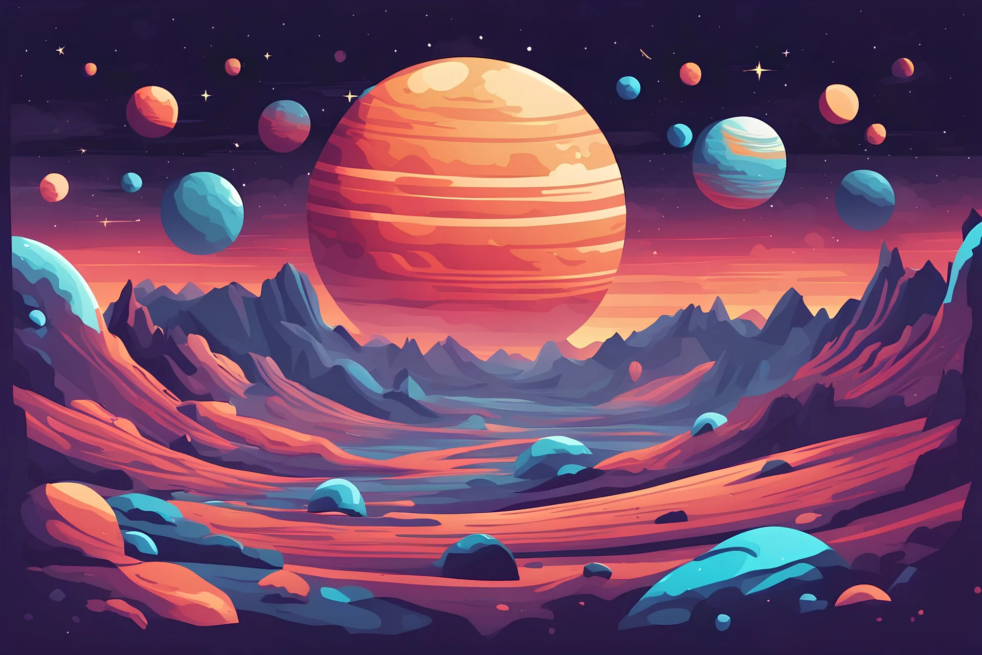 Cosmic planet landscape or surface background flat vector illustration.