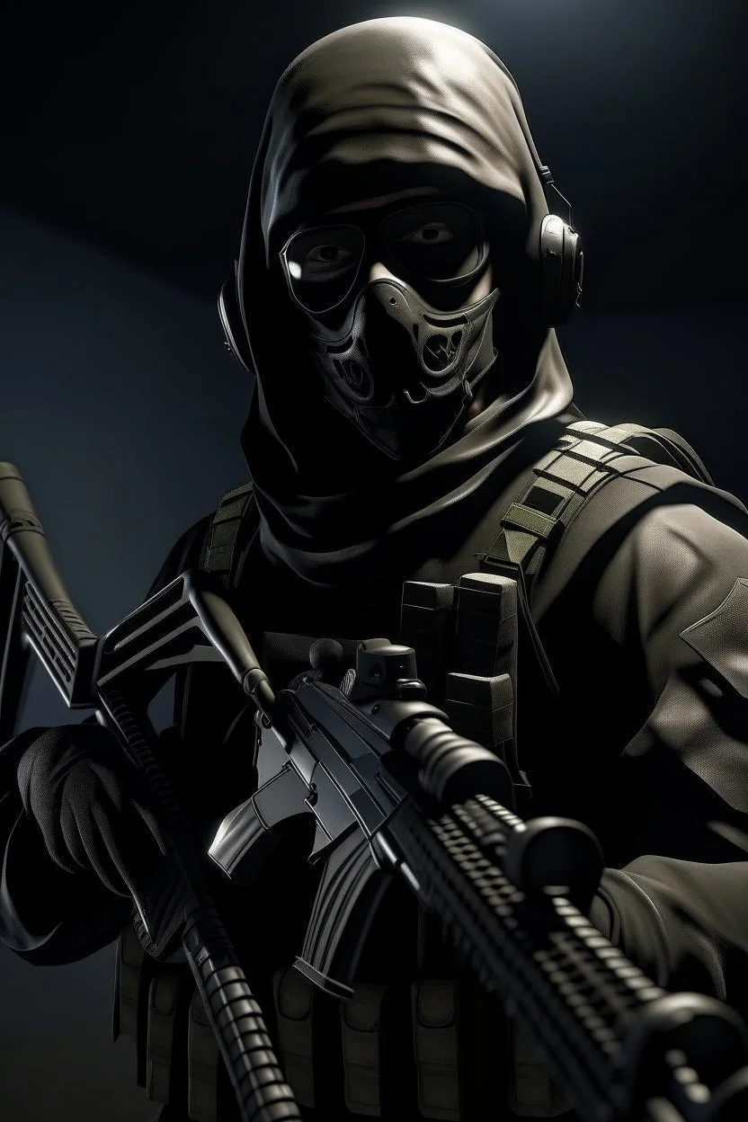 A soldier in the game modern warfare, he wears a solid black creepy mask that covers his face. He is a sniper, but can also run point. His call sign is Wraith.