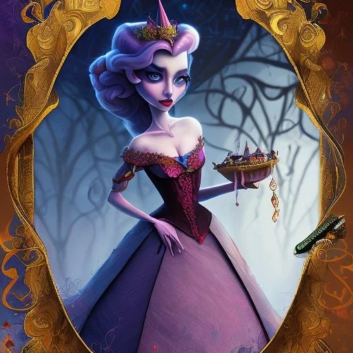 extrem tim burton style and disney style of the evil stepsisters, sharp focus, beautiful eyes