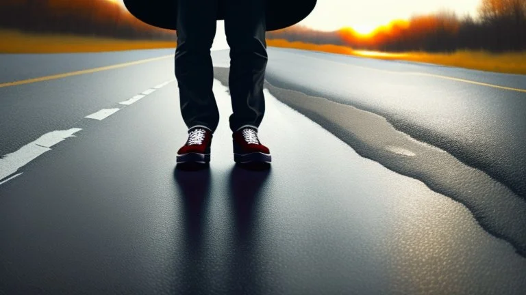 french canadian standing on a hat that is laying on the road