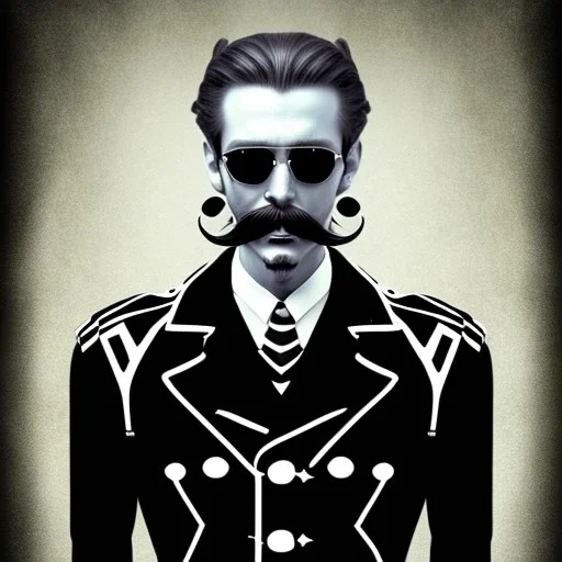 Homme mince avec grosse moustache sur une moto