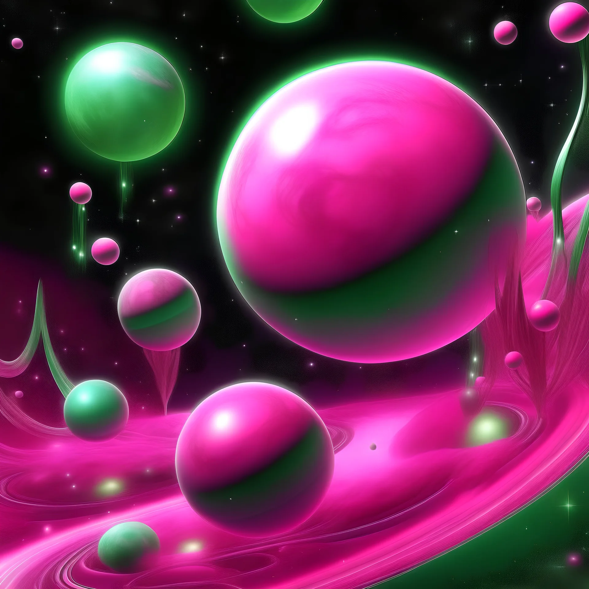 floating supernatural worldsgreen galaxies pink planets fashionable