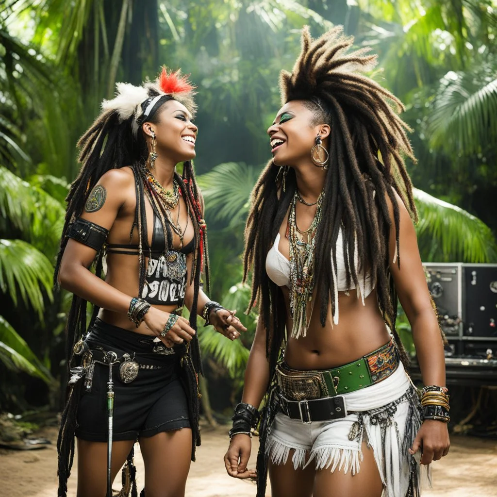 Sofia Samaha On stage in the jungle: Yeh! Hey! punk! dreadlock! topless! Caribbean! ShakaPonk and Delilah Bon on the same scene. A collaboration that shakes the very foundation of music. ShakaPonk, electro-rock band known for blending punk, electronic beats, wild stage performances, and a rebellious, eco-conscious spirit., meets Delilah Bon, British punk-rap artist with red haircut who fuses riot-grrrl energy, nu-metal attitude, and unapologetic feminist rage into explosive, genre-smashing track