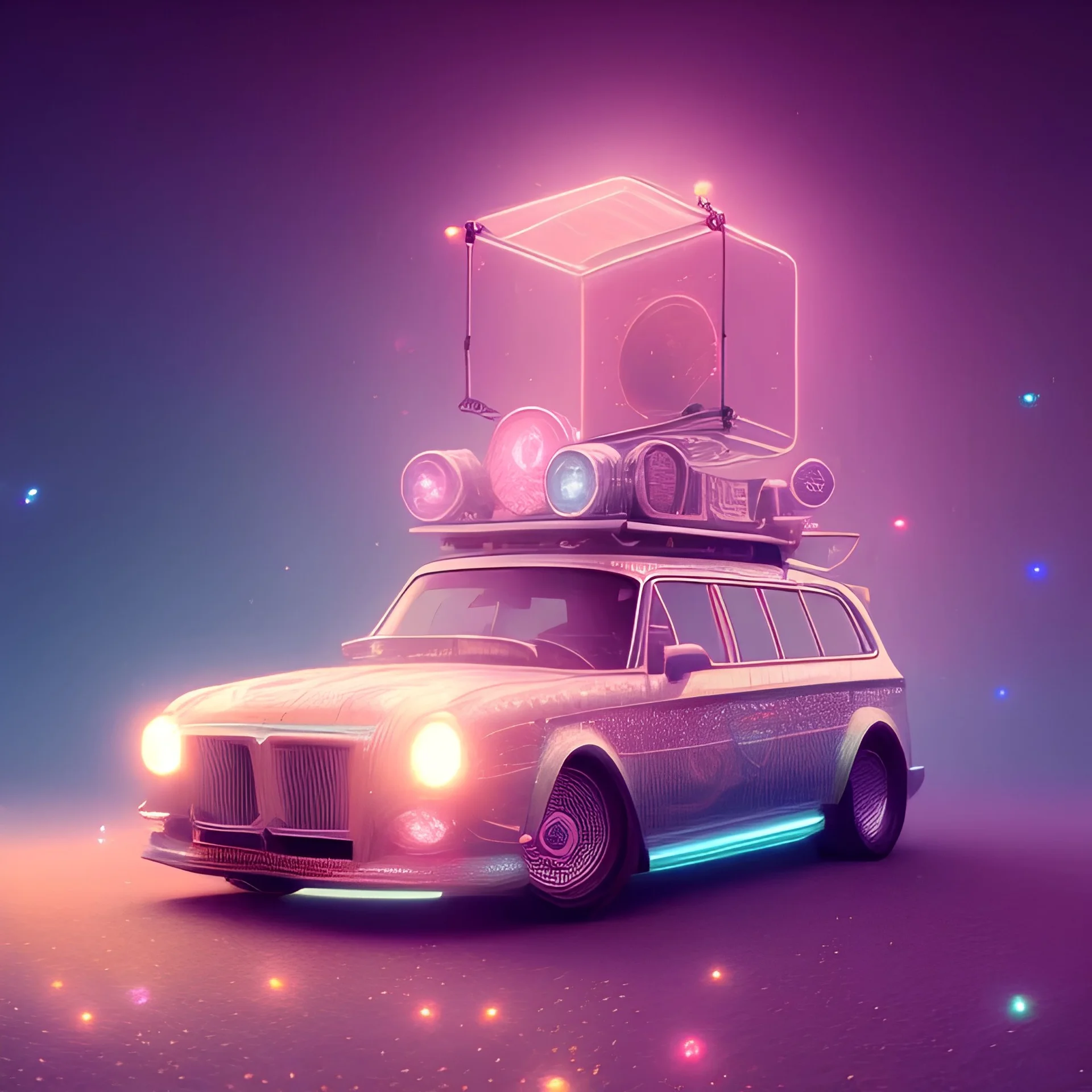 Caravan, ultra realistic, intricate details, ultra highly detailed, shiny, smooth, studio quality, octane render, Surrealism, Triadic colour scheme,glow-stick, ambient lighting,nightclub lighting, polaroid, 100mm, --ar 1:1 --v4