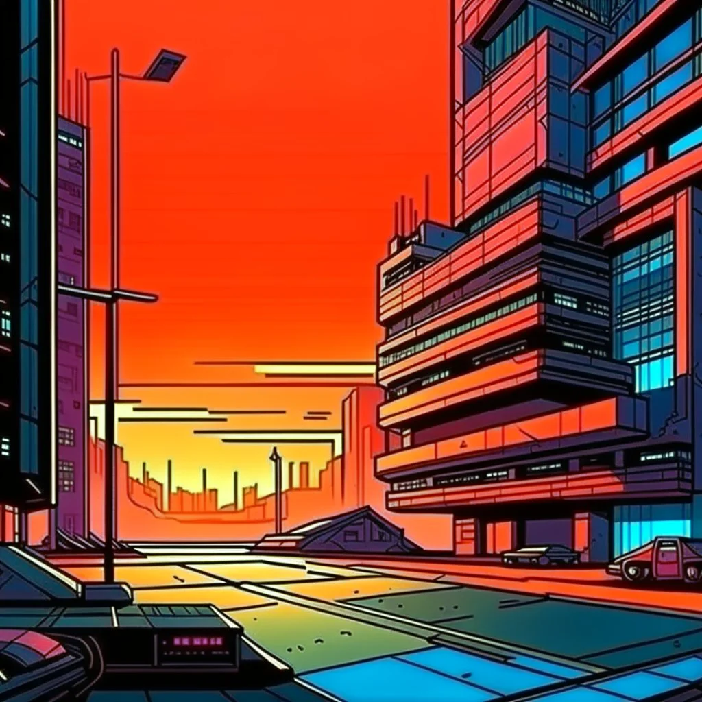 cyberpunk retro futuristic empty place in the city for comics from far away