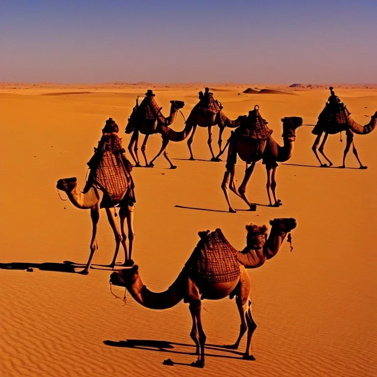 far away Camel walk in the desert