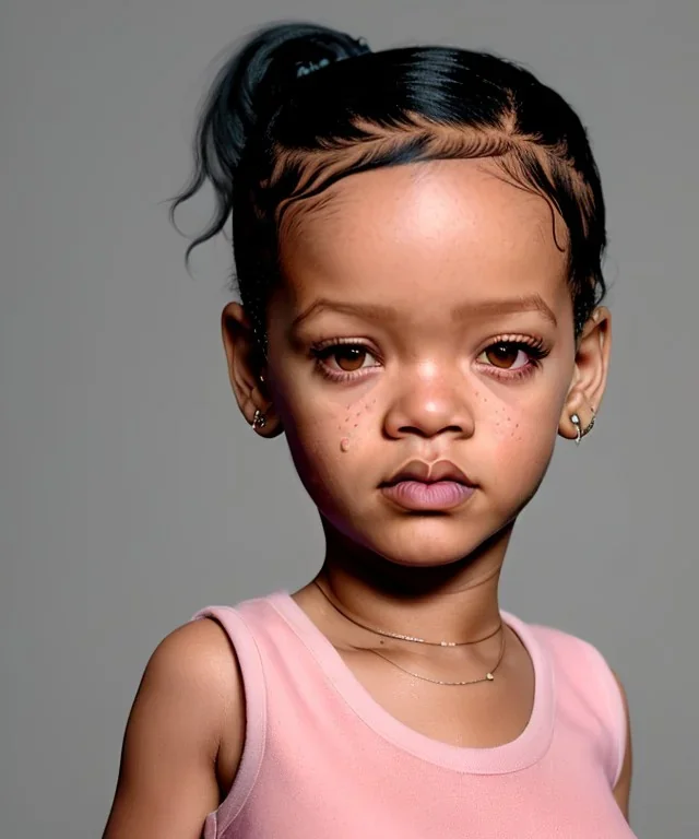 Rihanna toddler, full body, soft skin, dramatic lighting, hyper realistic