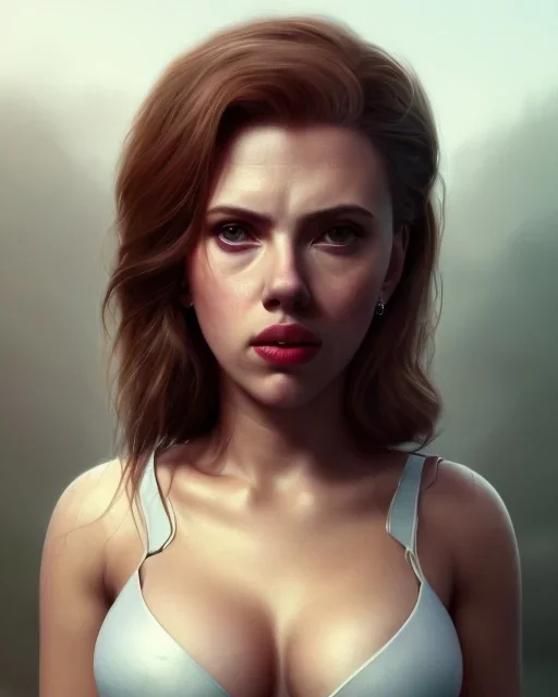 full body, Scarlett Johansson identify face, leather armour , big busty , pintura, ,details,texture,8k quality, florest, Minimalism, Romanticism, Expressionism, Impressionism