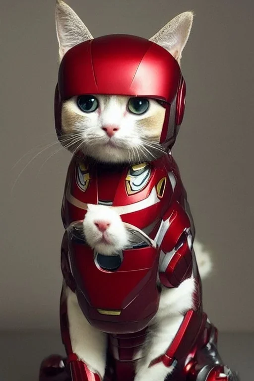 A cute cat wearing an Iron Man suit