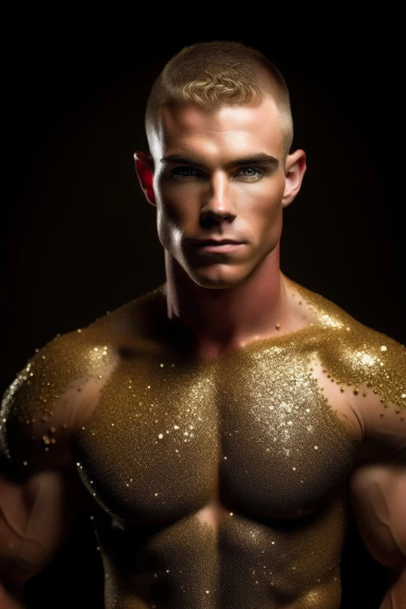 Glamour portrait of a young male body builder covered in glitter by Anne Geddes