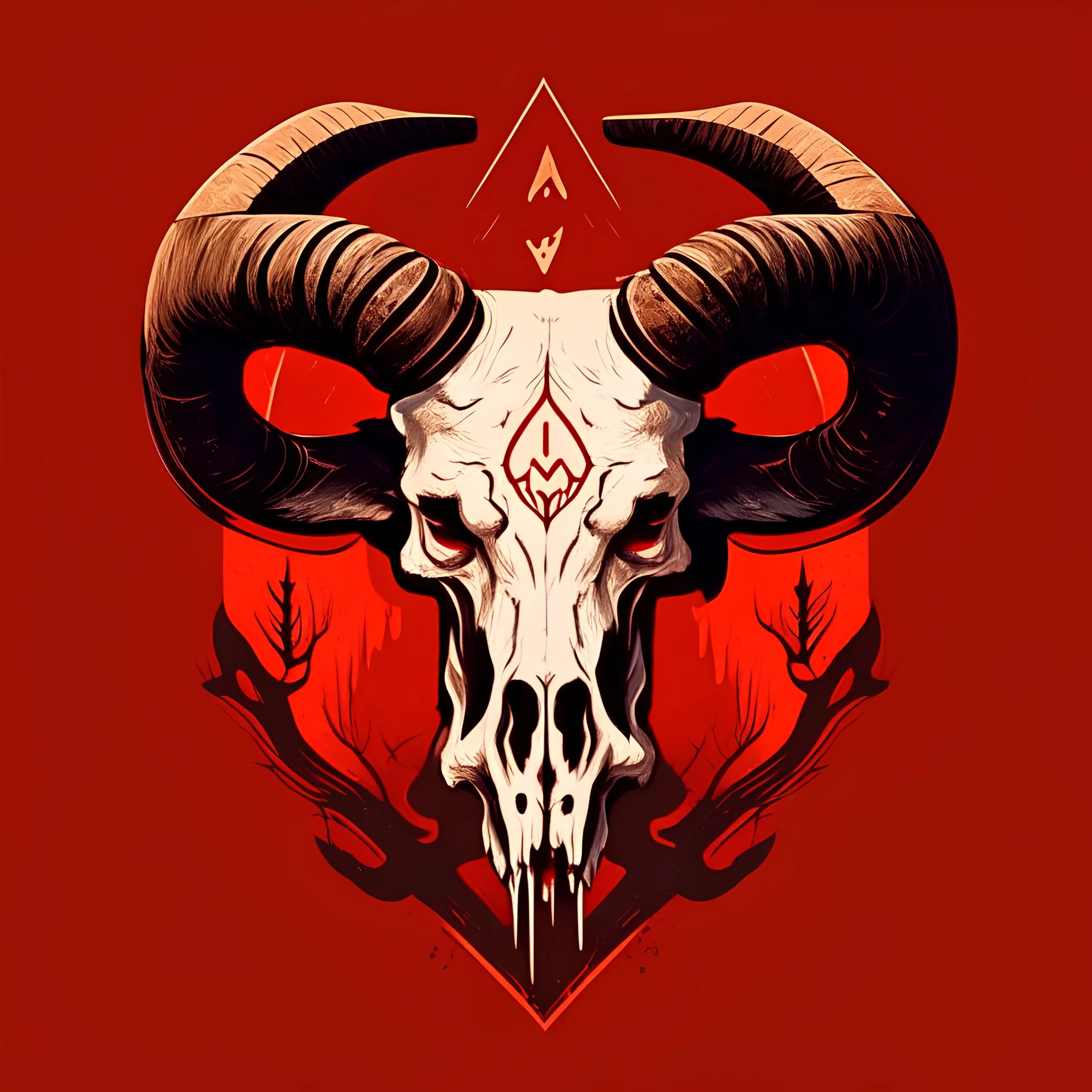 Create a logo of a goat skull illustrated in the style of the cover design of Red Dead Redemption 2, brush illustration