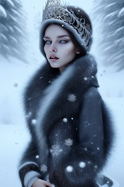 Wintertime Wonderland a Beautiful dark haired woman Hyperrealistic Digital Graphic in the Style of Jennifer Healy and Eric Zen