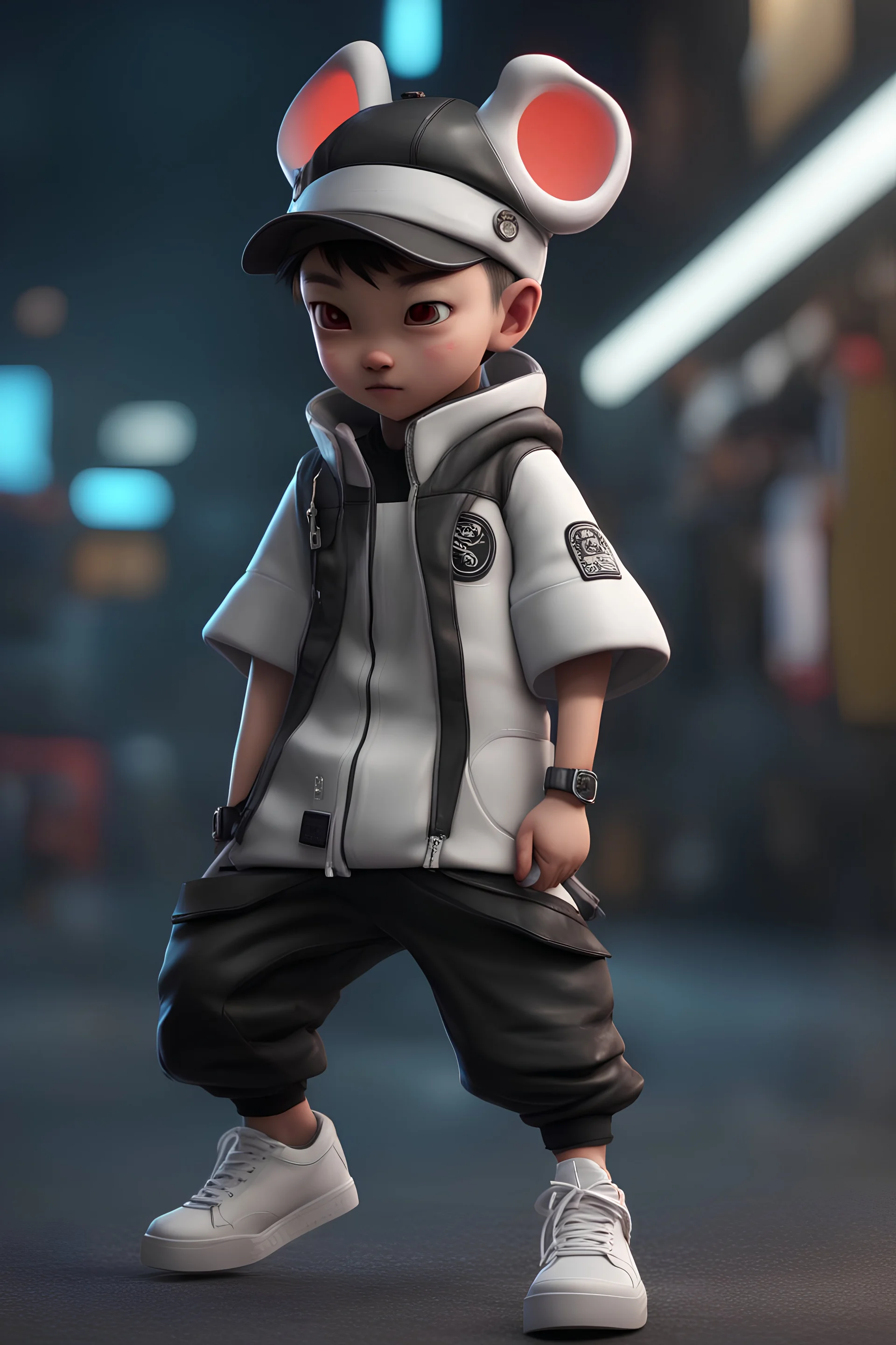 cartoon cute Chinese Pixui Dragon with white and sneakers, Cyberpunk realism style, front view, wearing a chef costume, zbrush, Arys Chien and light black, lit children, 32k uhd, street fashion, round,8k,HD