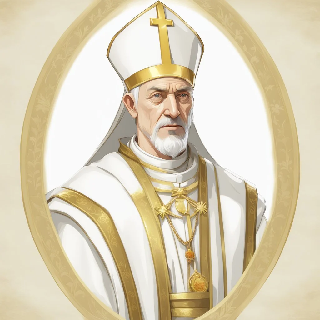 game avatar, man, portrait, pope priest, religion, white robe, gold, medieval