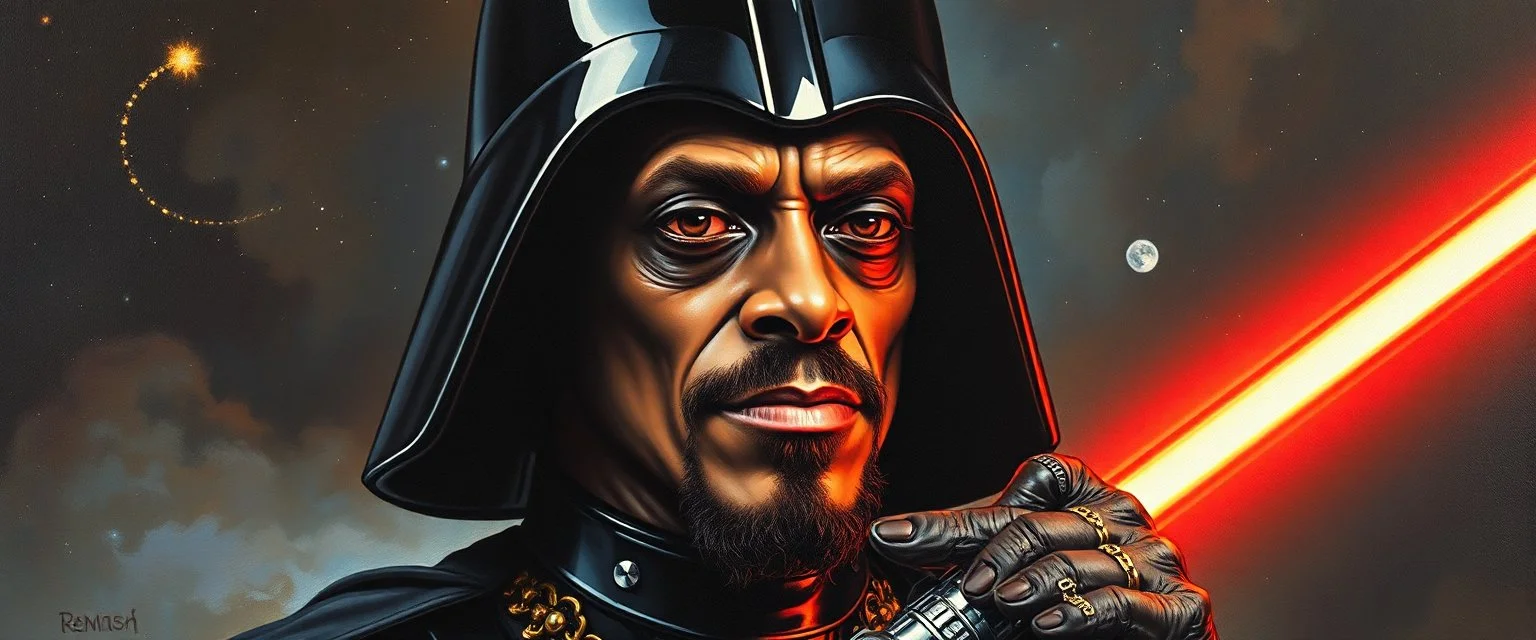 master oil painting by Rembrandt, space style pimp rap captain snoop awesome coolness, real, darth vader