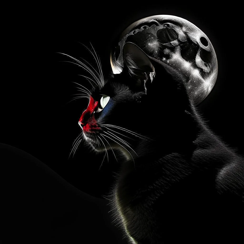 black cat in front of moon