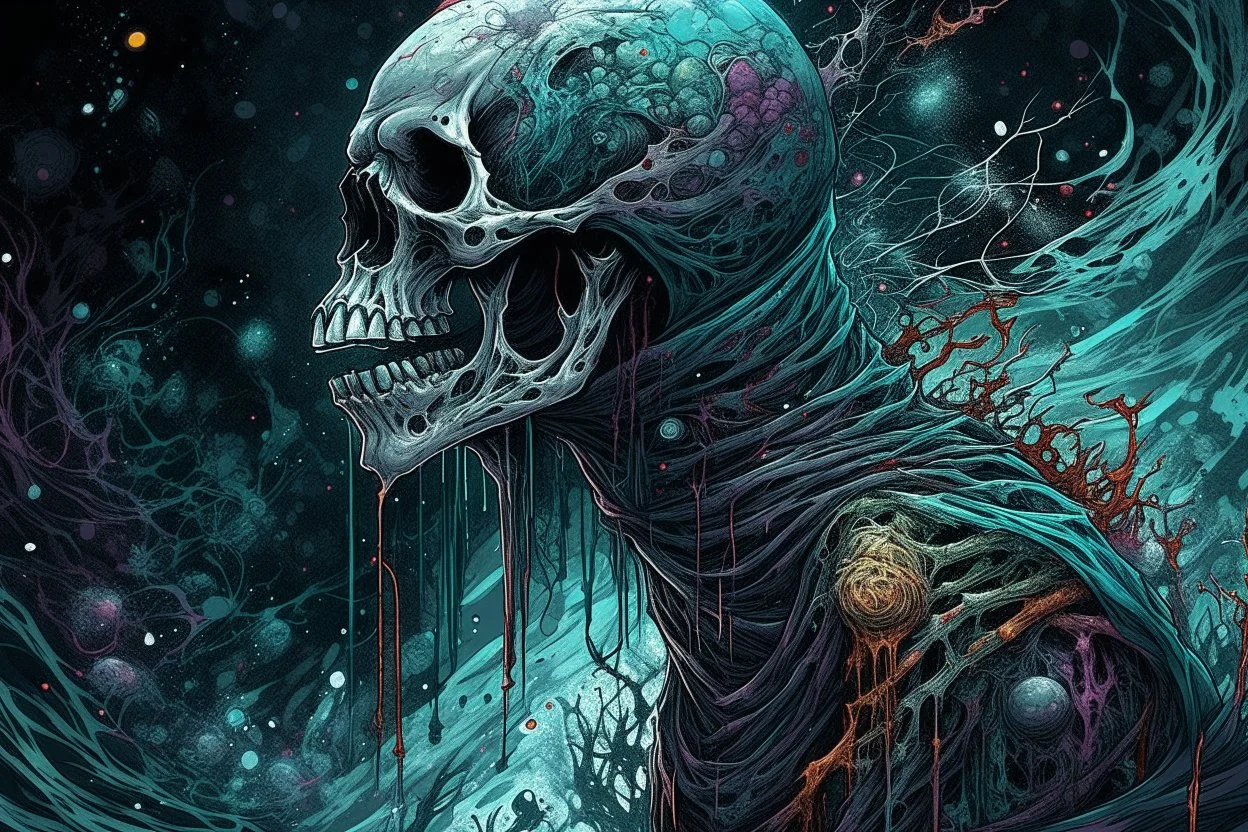 create highly detailed full color concept illustration of ravenous gothic character ,Ghostly apparitions hunting in the night, Storming trough the astral planes, trampling every living being, maximalist, sharp focus, highest resolution, in the styles of Alex Pardee, Denis Forkas , and Masahiro Ito, boldly inked, 8k, coarse, gritty textures