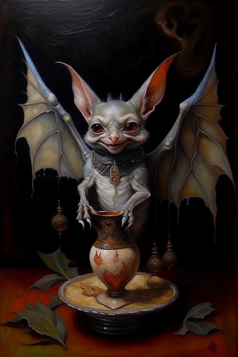 Living king elf kettle bat, prize winning oil painting