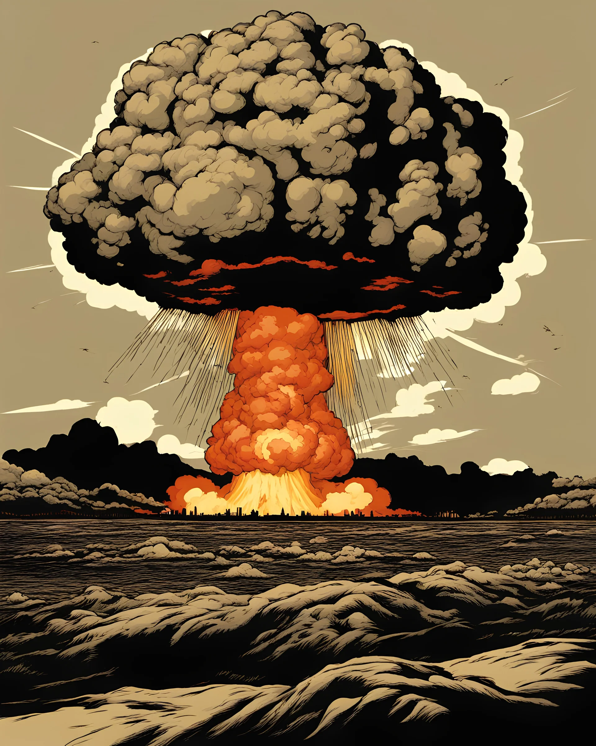 nuclear explosion in color for poster