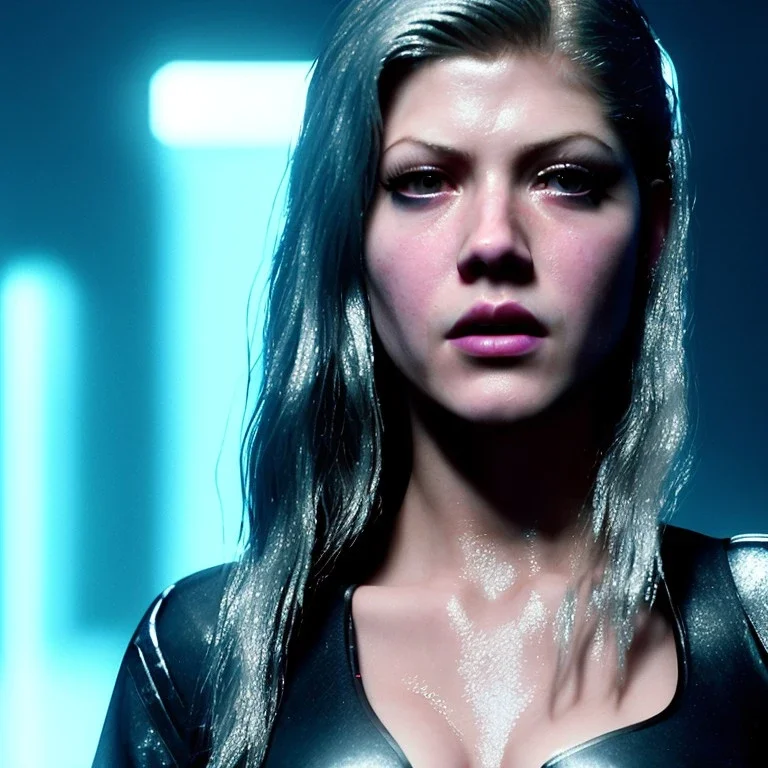 Actress, young Katheryn Winnick, replicant woman, blade runner style, rain, fog, neon ambient, gradient, clean skin, circuits, plastic coat, cyber punk, neon, tubes, portrait, studio photo, unreal engine 5, smooth color, 16 bit, god lights, ray tracing, RTX, lumen lighting, ultra deatail, volumetric lighting, 3d, finely drawn, hd.