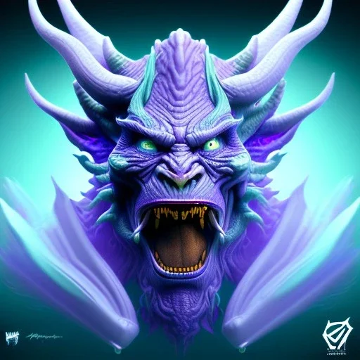 oni purple villain in galaxy, teal and purple smoke, detailed, realistic, 4k