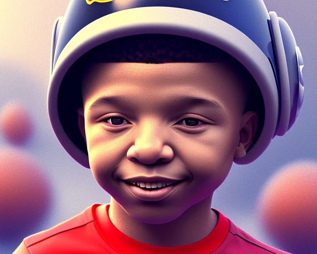 Kylian Mbappé as a child, 3d art, baby face portrait, smile, 8k resolution