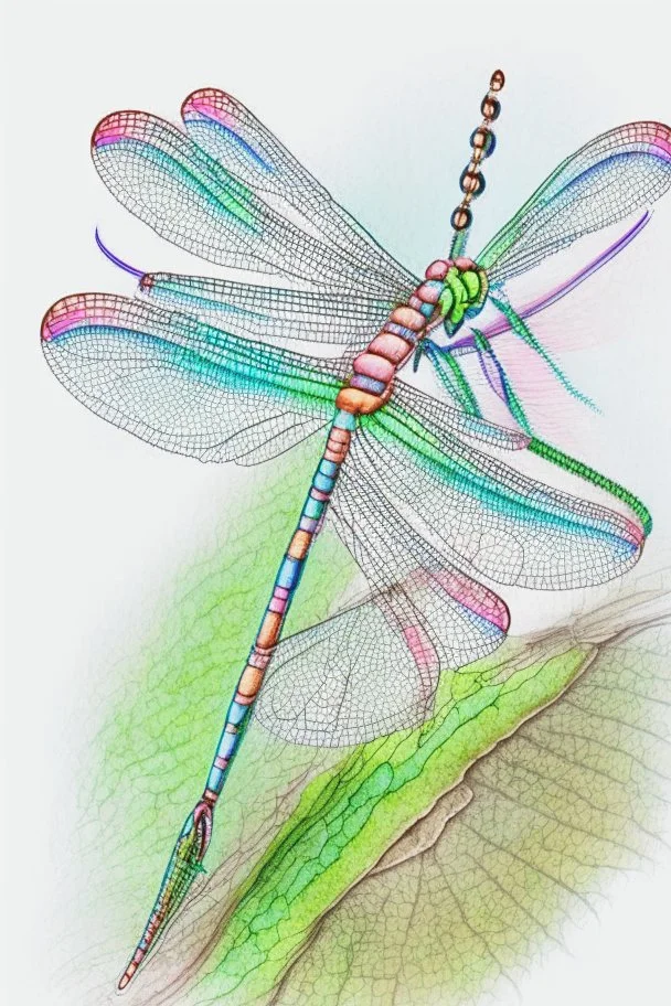 dragonfly drawing, detailed, cute, vivid colors, white background