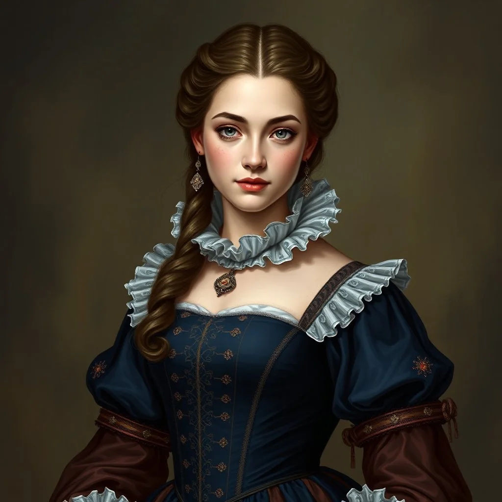 a beautiful noble woman, 18th century, young, pretty, dress, digital art