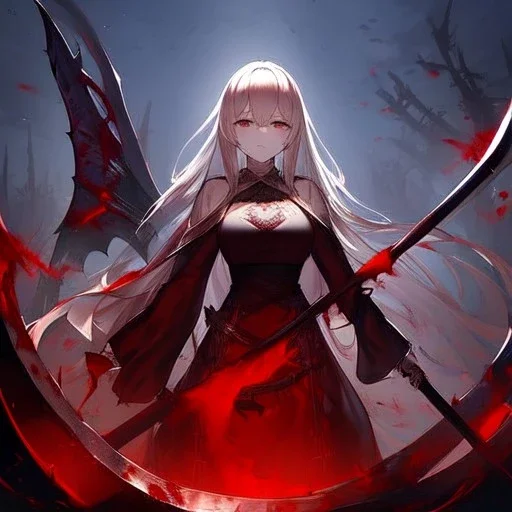  Doll, scythe, long hair, blood,