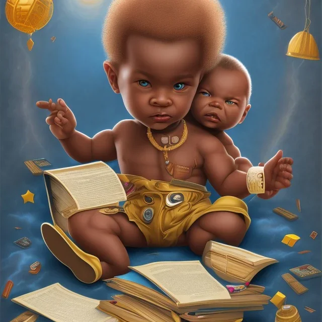 African American baby boy genius with books