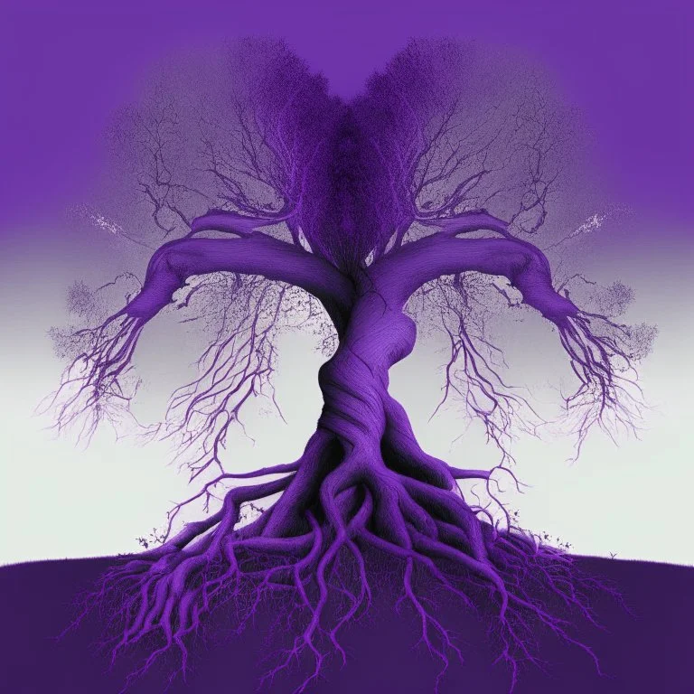 two trees with roots connected purple