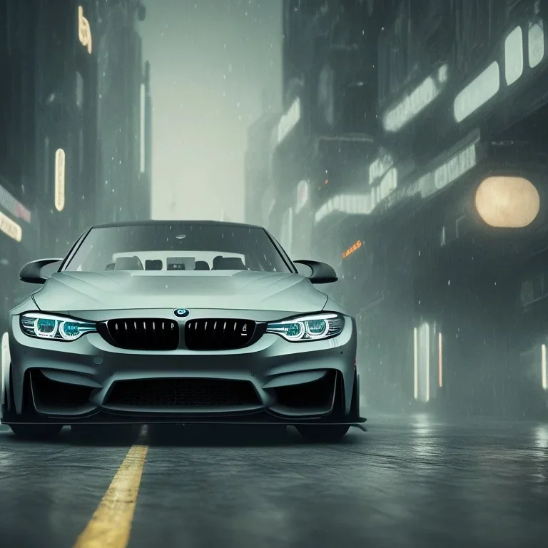 bladerunner 2049 version of a matte black bmw m4 during nighttime