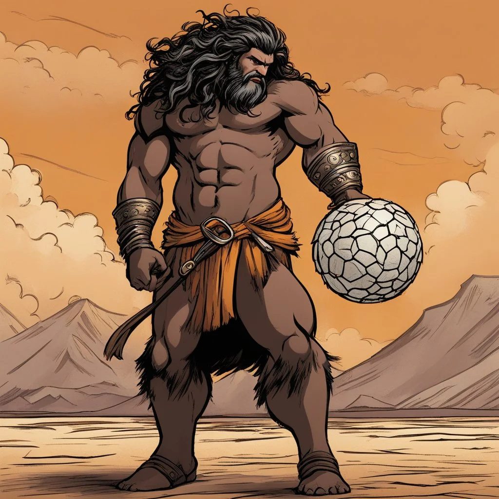 Samson: his hair is so long that it forms a ball on which he stands.