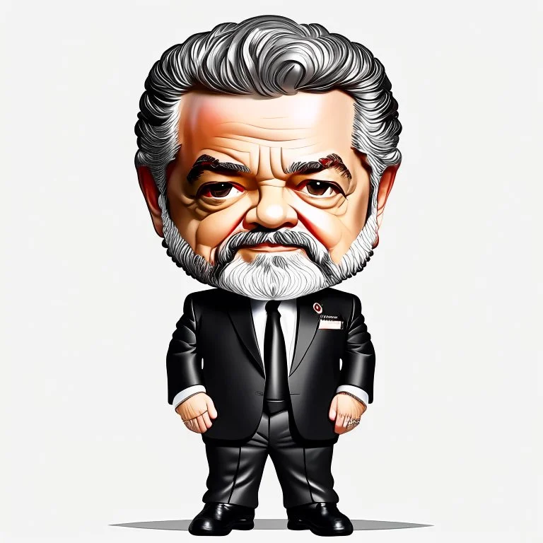 Retrato chibi full body de Luis Ignacio Lula da Silva presidente de Brasil, serio, calidad ultra, hiperdetallado, color blanco, y negro, full body