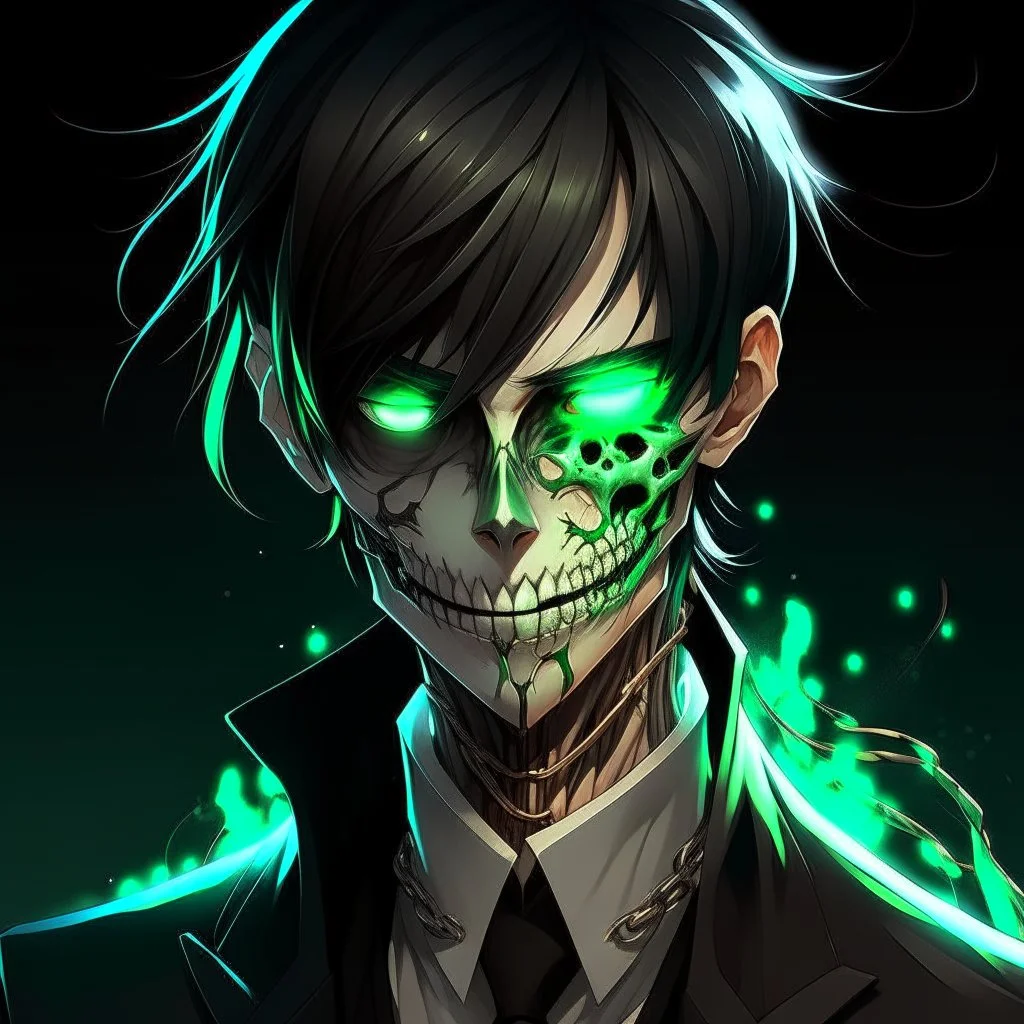 male, half-elf, young, noble, costume, half skull mask, pale skin color